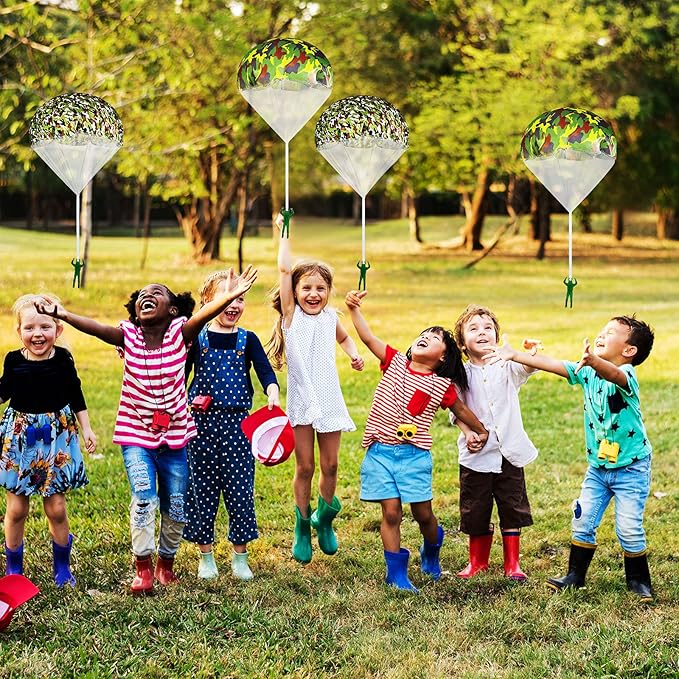 Aoriher 12 Pcs American Flag Army Parachute Toy Action Figures, Boys Outdoor Games, No Battery Flying Toys for School Gifts Present