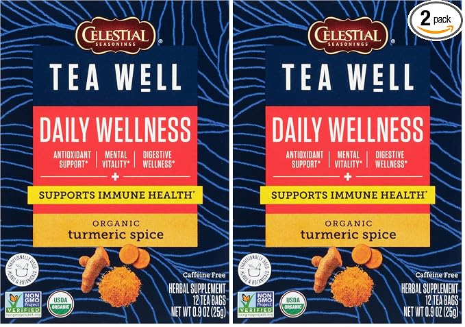 Celestial Seasonings TeaWell Herbal Tea, Daily Wellness, Organic Turmeric Spice, 12 Count (Packaging May Vary) (Pack of 2)