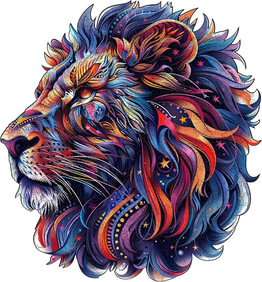 Qiuenisray Wooden Puzzles for Adults 300 Pieces, Lion Jigsaw Puzzles Unique Shape Adult Puzzles, Irregular Wood Puzzles Creative Gift for Adults Family Game