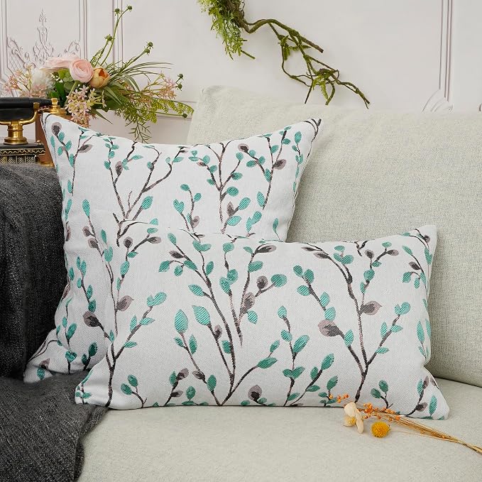YOUR SMILE Classical Embroidery Jacquard Green Square Decorative Throw Pillow Case Cushion Cover,12x20 inch