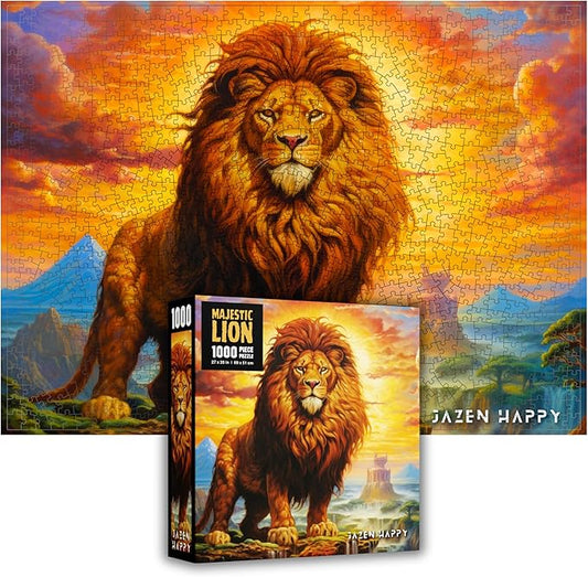 Challenging Jigsaw Puzzle for Adults and Families - 1000 Pieces - Majestic Lion - Jazen Happy - 27x20 inch - Poster Included Puzzle