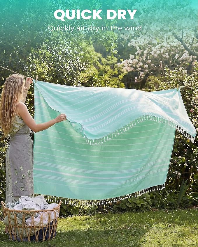 Antfuny 2 Packs Turkish Beach Towel Jumbo Extra Large XL XXL Big Oversized Giant Huge Thin Outdoor Picnic Accessories Airplane Travel Essentials Camping Gears Must Haves Yard Yoga Mat Aqua