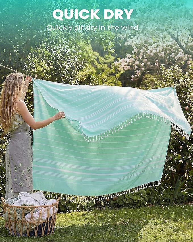 Antfuny Turkish Beach Towel Jumbo Extra Large XL XXL Big Oversized Giant Huge Thin Outdoor Picnic Accessories Airplane Travel Essentials Camping Gears Must Haves Yard Yoga Mat Aqua