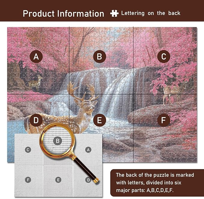 1000 Piece Puzzle of Adults - Beautiful Deer National Park Forest Waterfall, Nature Wildlife Jigsaw Puzzle