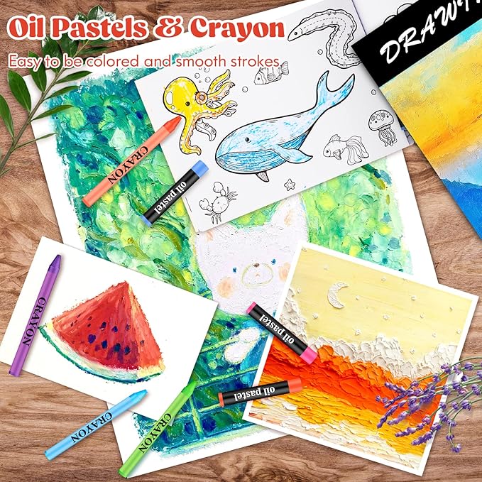 Caliart Art Supplies, 153-Pack Deluxe Wooden Art Set Crafts Drawing Painting Coloring Supplies Kit with 2 A4 Sketch Pads, Halloween Creative Gift Box for Adults Artist Beginners