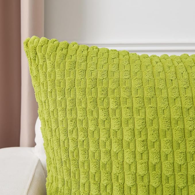 Kevin Textile Soft Corduroy 12"x20" Lumbar Pillow Cover 1 Pack, Xmas Green | Boho Stripe Plush Corduroy Decorative Oblong Cushion Cover Modern Farmhouse Home Decor for Sofa Couch Bed Chair