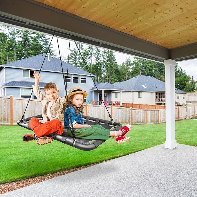 Sorbus Outdoor Platform Swing for Kids - Rectangular Mat Chair for Tree, Swing Set, Playground - Accessories Included (40 x 30, Rectangle Black)