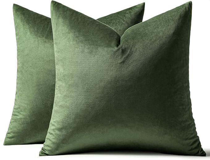MIULEE Velvet Throw Pillow Covers 20x20 Inch Pack of 2 Moss Green | Soft Solid Decorative Pillow Covers, Modern Luxury Home Decor, for Couch Chair Sofa Bedroom Livingroom