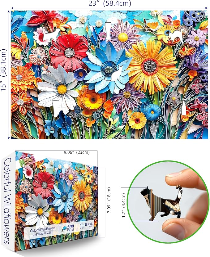 500 Piece Jigsaw Puzzle for Adults - 3D Floral Art with Unique Shapes | 23x15 Inch Decorative Puzzle for Relaxation & Home Decor | Ideal Gift for Plant Lovers