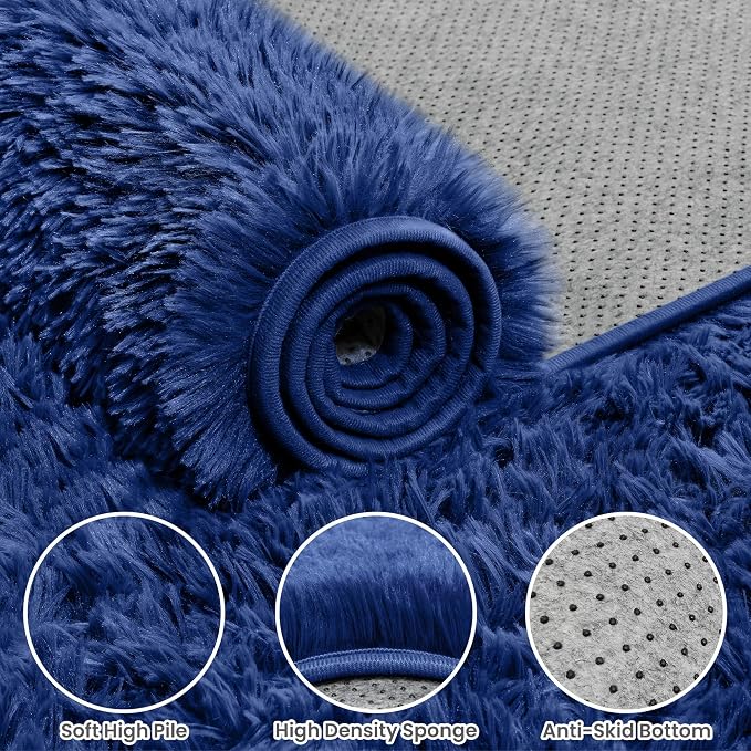 5x8 Area Rugs for Living Room: Soft Fluffy Shag Blue Rugs for Bedroom, Non Slip Large Fuzzy Plush Rug Indoor Floor Carpet for Nursery Kids Boys Girls Room, Dorms, Playroom, Modern Home Decor