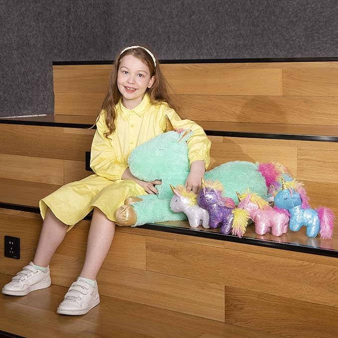 Tezituor 24 Inches Green Unicorn Plush Toy Set for Girls,4 Colorful Unicorns in Mommy Unicorn’s Belly,Unique Stuffed Unicorns Gifts for Children.
