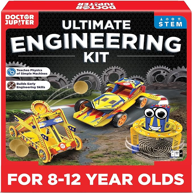 Doctor Jupiter Ultimate Engineering Kit for Kids Ages 8+ | Build Your Own Catapult, Race Car & Scribbling Robot | Birthday Gift Ideas for Boys & Girls 8-9-10-11-12 Year Olds | STEM Kit,Educational Toy