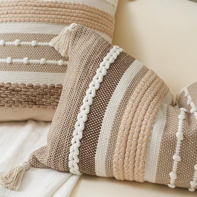 Decorative Lumbar Throw Pillow Cover 14x24 Boho Brown Accent Cushion for Couch Sofa Farmhouse Pillowcase for Bedroom Living Room Home Décor Cover ONLY