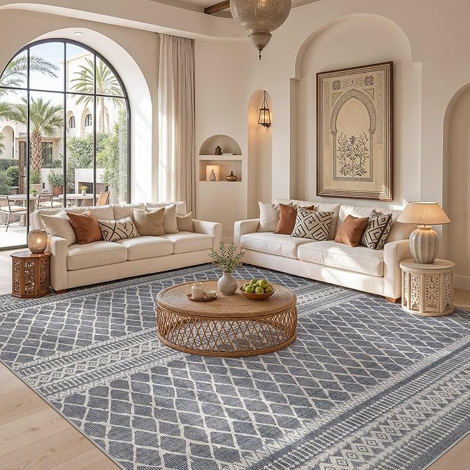 cotiled 8x10 Area Rugs Living Room Rug: Washable Boho Rugs with Non Slip Backing Large Soft Indoor Stain Resistant Carpet for Bedroom Farmhouse Dining Room Lightweight Home Decor Charcoal Grey
