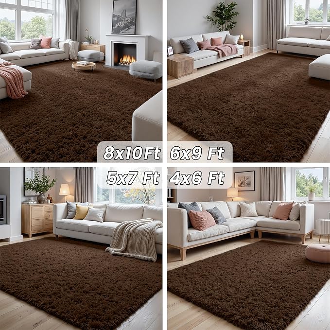8x10 Area Rugs for Living Room Rug: Soft Fluffy Shag Brown Rugs for Bedroom, Non-Slip Large Fuzzy Plush Rug Indoor Floor Carpet for Nursery Kids Boys Girls Room, Dorms, Playroom, Modern Home Decor