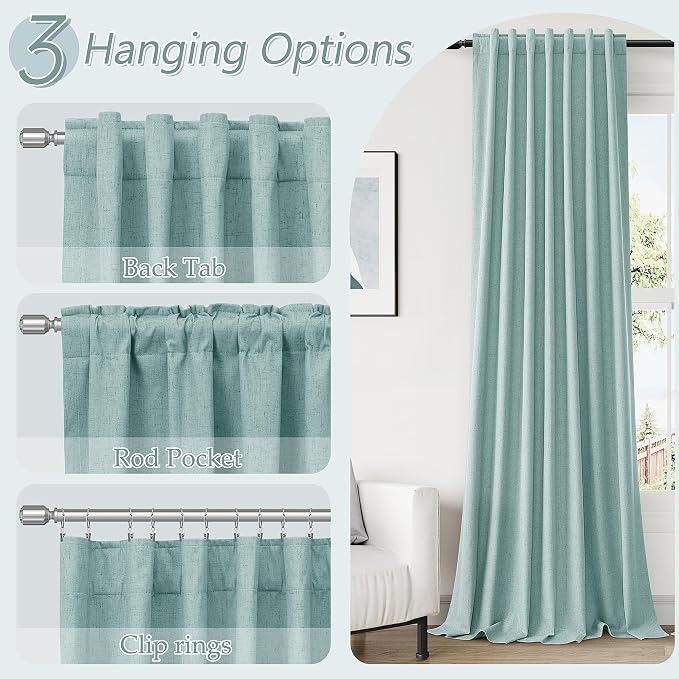 Guken Light Blue 100% Blackout Linen Curtains 108 Inch Length 2 Panels Set for Living Room Bedroom Back Tab/Rod Pocket Thermal Insulated Black Out Drapes Room Darkening Farmhouse Window Curtains