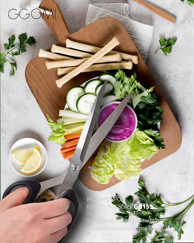 2.2T Stainless Blade Kitchen Scissors - 9.6in x 3Pack | Korean Style Sharp Heavy Duty All Purpose Kitchen Shears for Cooking Food | Barbecue Kalbi Rib Meat Cutting Dishwasher Safe (GG153, Black)