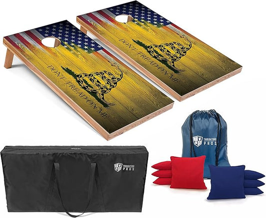 Tailgating Pros American Themed Lightweight Corn Hole Board Set w/Multicolored LED Rings, Bean, Bags, and Carrying Case - 4'x2' Cornhole Toss