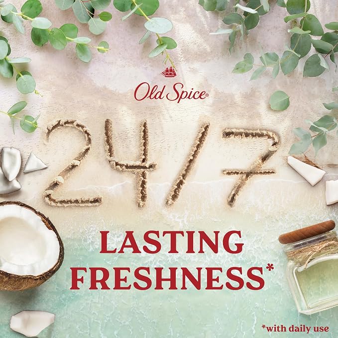 Old Spice GentleMan's Aluminum Free Dry Feel Deodorant for Men,24/7 Lasting Freshness,Gentle on Skin with Skin Conditioners,Eucalyptus + Coconut Oil Scent,3.0 oz,(Pack of 6)