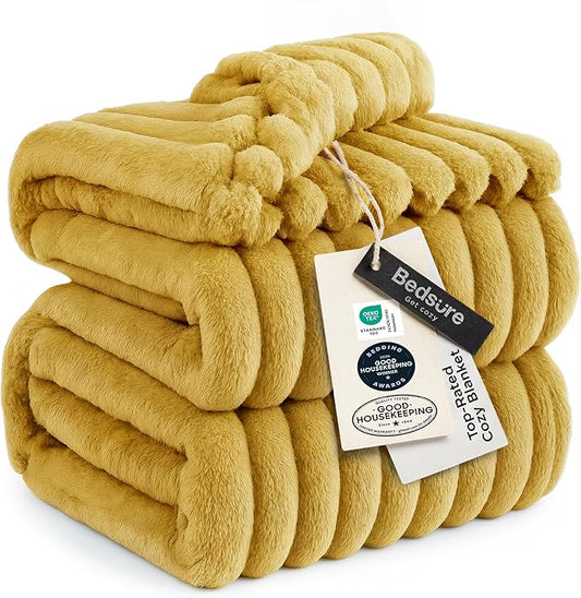 Bedsure GentleSoft Yellow California King Size Blanket for Couch - Cozy Soft Blankets for Women, Cute Small Fleece Throws for Girls, Birthday Gifts for Women, 102x96 Inches