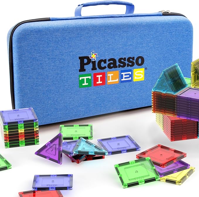 PicassoTiles Magnetic Tile Storage Case 16.5x7.5x3.5in Travel Carry Bag with Handle Water Resistant Organizer Compatible with Magnet Building Block Sets STEM Educational Accessories Oxford Cloth PTA10
