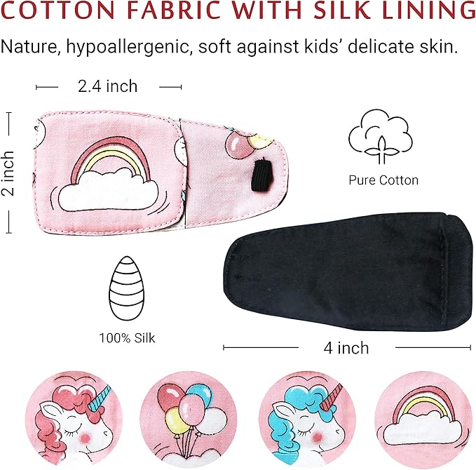 Astropic Cotton & Silk Eye Patch for Kids Glasses (Left Eye, Rainbow)