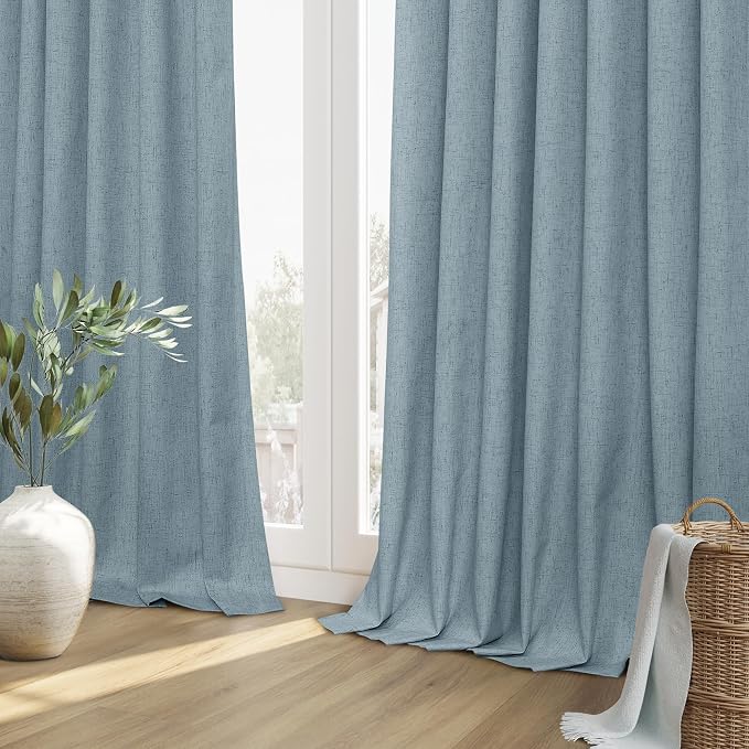 Guken Blue 100% Blackout Linen Curtains 72 Inch Length 2 Panels Set for Living Room Bedroom Back Tab Thermal Insulated Black Out Drapes Room Darkening Window Curtains 72 Inches Long Dusty Blue
