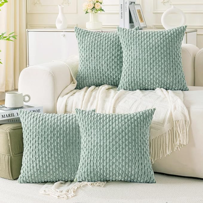 Set of 4 Aqua Decorative Throw Pillow Covers 22x22 Inch Corduroy Pillow Covers for Bed Couch Sofa Living Room Soft Square Cushion Cases