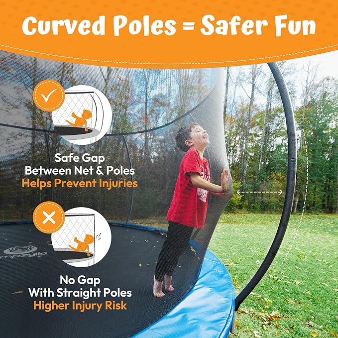 JUMPZYLLA Trampoline Outdoor 8FT 10FT 12FT 14FT 15FT 16FT with Enclosure and Ladder, ASTM Approved Recreational Trampoline for Kids and Adults, Anti-Rust Coated Frame