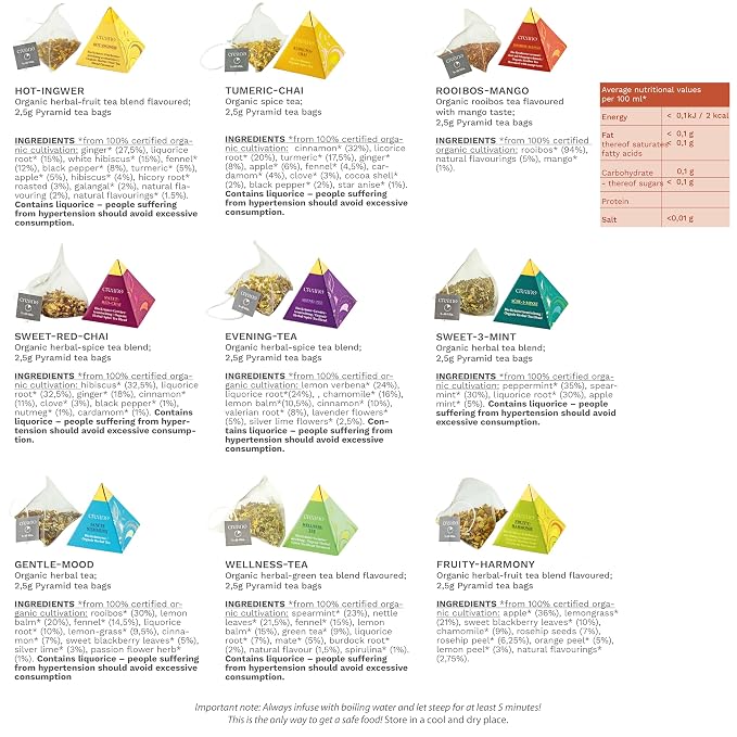 Creano Organic Herbal Tea Gift Set "Organic Herbal Tea" – 9 Pyramid Tea Bags in 9 Different Varieties – 22,5 g*