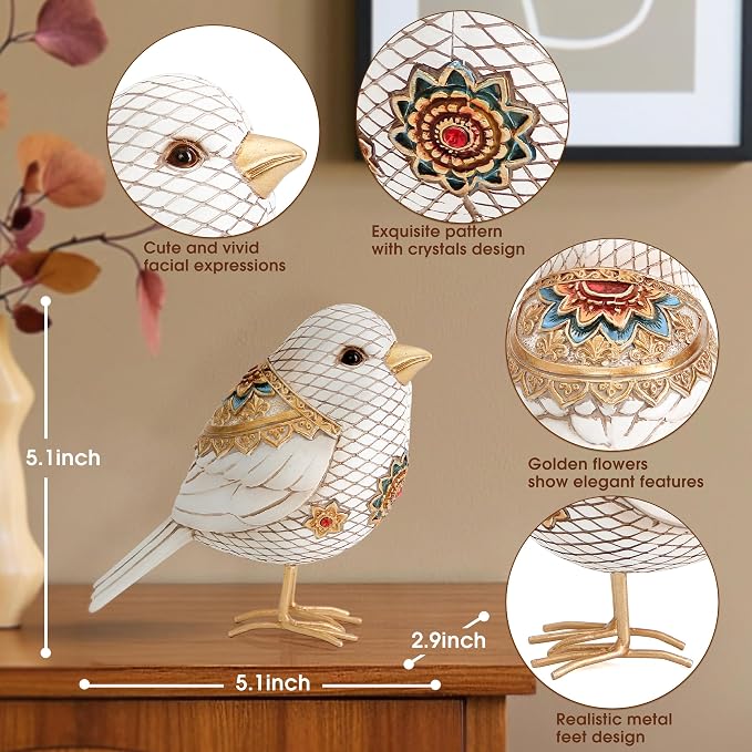 Bird Figurines for Home Decor Accents Boho Bird statue for Shelf Decor | Vintage Small Animal Sculpture Decorative Ornaments for Home Table Bookshelf Mantels Office,Resin White Bird Gifts for Women