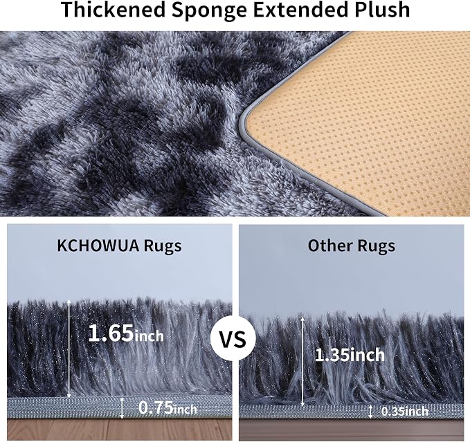 5x7 Thick Tie-dye Dark Grey Shag Rug for Bedroom, Soft Plush Fluffy Carpet | Gray Area Rug for Living Room, Kids Nursery, Dorm Room, Washable Non Slip Shaggy Floor Carpet
