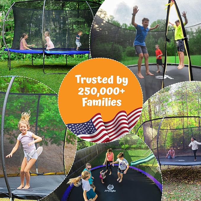 JUMPZYLLA Trampoline Outdoor 8FT 10FT 12FT 14FT 15FT 16FT with Enclosure and Ladder, ASTM Approved Recreational Trampoline for Kids and Adults, Anti-Rust Coated Frame