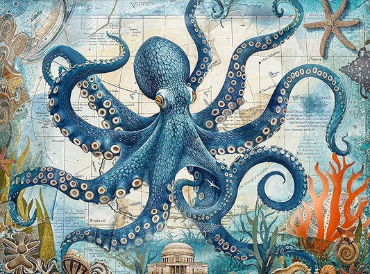 Cross & Glory 1000 Piece Jigsaw Puzzle for Adults | Neptune’s Navigator: The Octopus Voyage | Marine Ocean Artwork Puzzle | Challenging Brain Teaser