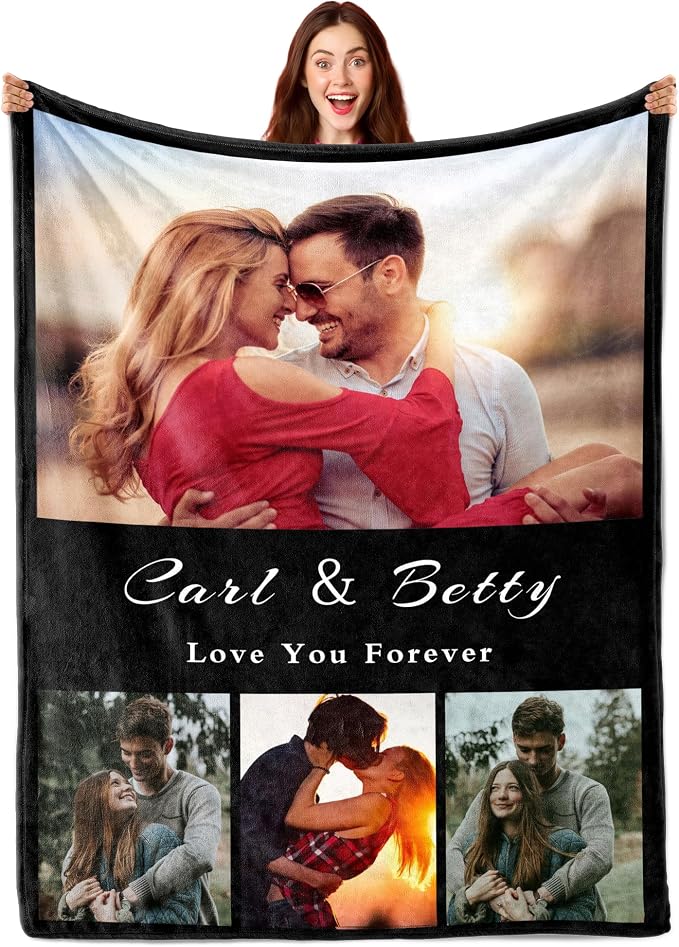 Custom Blanket with Picture Customized Boyfriend Girlfriend Couple Gifts Customized Photos Blankets Personalized I Love You Christmas Valentines Day Birthday Gifts for Men Women Wife Husband