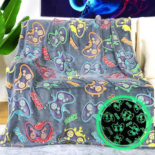 Gaming Toys Gifts for Teen Boys - Glow in The Dark Gaming Blanket Gamer Game Controller Throw for Kids Birthday Presents for Boys Age 8 9 10 11 12 13 14 15 Year Old Gamer Room Decor 50"x60"