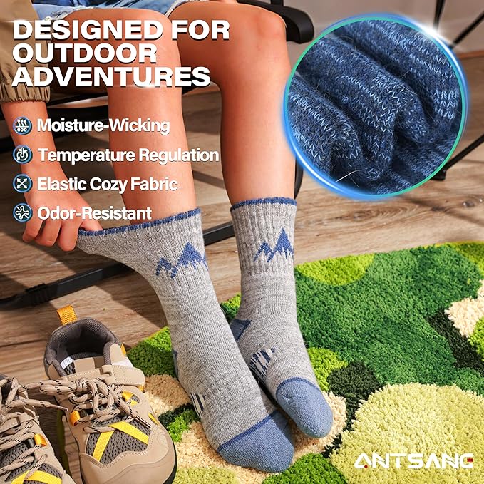 ANTSANG Kids Toddlers Boys Girls Merino Wool Hiking Athletic Thermal Warm Winter Socks
