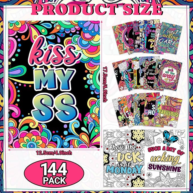 Liliful 144 Pcs Coloring Book Bulk for Adult DIY Art Stress Relief Drawing Book with Patterns, Goodie Bag Filler and Holiday Gifts