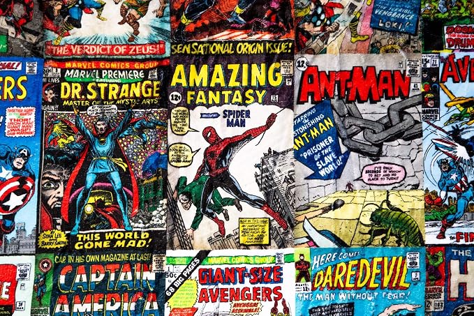 Marvel Comics Oversized Fleece Throw Blanket With Spider-Man, Captain America, Black Panther, More | Superhero Geeky Home Decor | Soft And Cozy Sherpa Blanket | 54 x 72 Inches