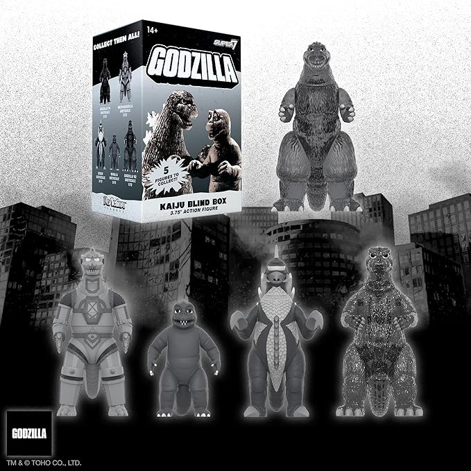 Super7 Toho Godzilla Blind Box Flat - (12 Pack) 3.75" Toho Godzilla Action Figures Classic Cartoon Collectibles and Retro Toys