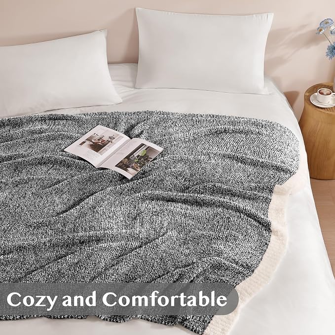 Soft Twin Blanket for Bed-Cozy Warm Reversible Knitted Blankets | Lightweight Fluffy Decor for Women, Mom, Her & Girls, Sofa, Chair, Couch, 60x80in,Cationic Dyeing Black