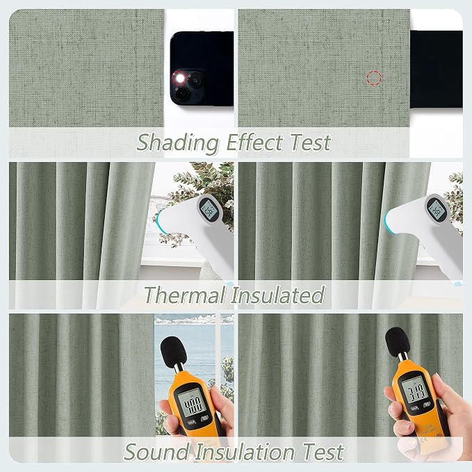 Guken 100% Blackout Curtains 102 Inch Length 2 Panels Set for Living Room Bedroom Back Tab Thermal Insulated Black Out Linen Drapes Room Darkening Window Curtains 102 Inches Long,Desert Sage