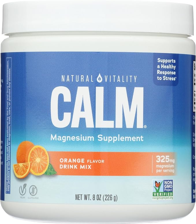 Natural Vitality Calm Magnesium Supplement, Anti-Stress Drink Mix Powder, Gluten Free, Vegan, & Non-GMO, Orange, 8 oz