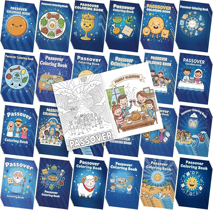 Liliful 144 Pcs Passover Coloring Book Bulk Mini Coloring Books with Bible Story & Seder Plate Designs, Ideal for Church Events, Holiday Activities & Passover Gifts