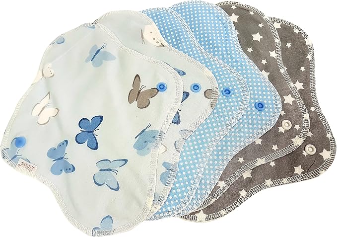 Lilind® 6 Pack Everyday 9" Regular Organic Cloth Pads on Random Color, Reusable Menstrual Sanitary Napkins, 100% Cotton