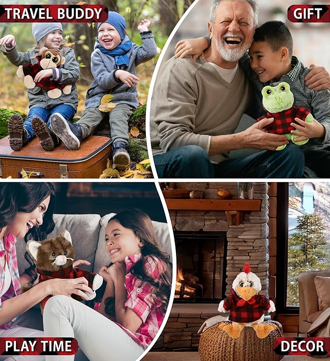 DolliBu Red Hoodie Plaid Jacket Teddy Bear Clothes - Cute Red Long Sleeve Shirt Plaid Flannel Sweater For Teddy Bear, Stuffed Animal Dress Up Lumberjack Costume, Plush Toy Clothing Accessories - Small