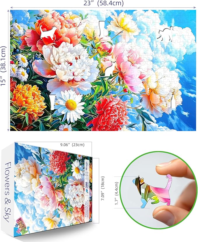 Spring Blooming Peonies 500 Piece Puzzles for Adults, Fun Puzzles for Adults 500 Pieces with HD Print & Poster, 15" X 23" Dust Free Halloween Christmas Family Games