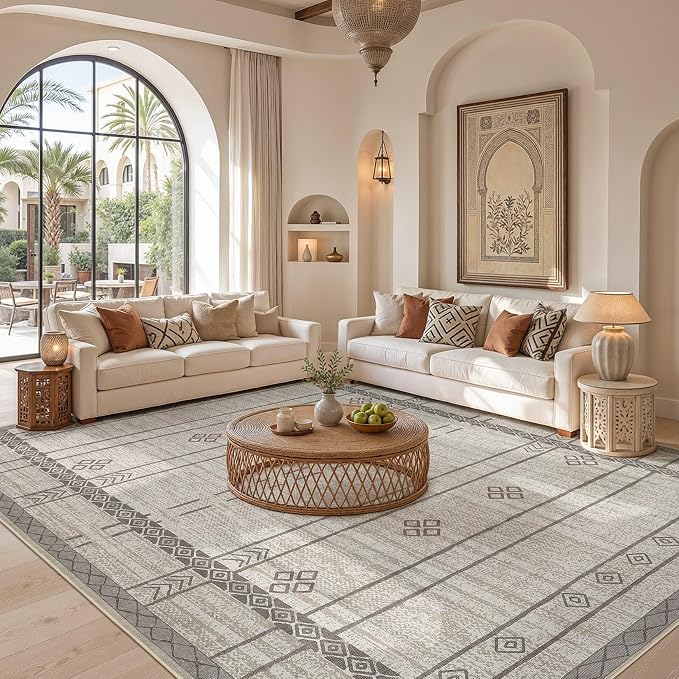 cotiled 5x7 Area Rugs Living Room Rug: Washable Boho Rugs with Non Slip Backing Large Soft Indoor Stain Resistant Carpet for Bedroom Farmhouse Dining Room Lightweight Home Decor Grey Brown