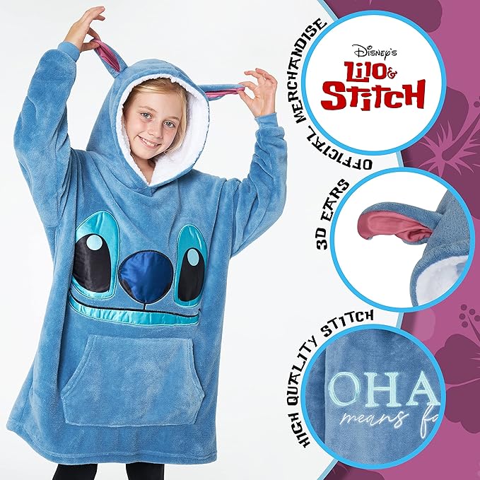 Disney Stitch Blanket Hoodie for Kids Cozy Fleece Wearable Blanket Stitch Gifts