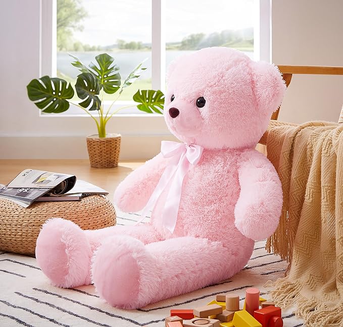 Big Teddy Bear Stuffed Animal 35 inches Giant Stuffed Bear Gift for Girlfriend Children on Birthday, Pink